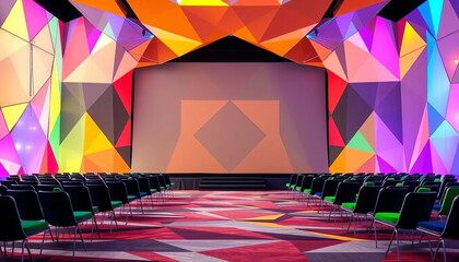 Abstract geometric shapes forming a vibrant conference backdrop, professional, luxury
