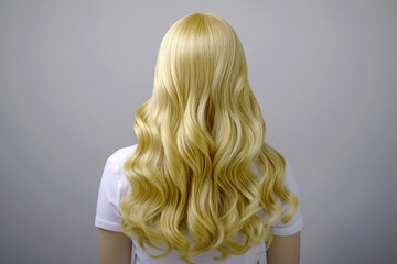Naklejka premium Long blonde wavy hair back view studio shot