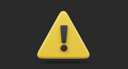 A yellow triangular warning sign with a black exclamation point on a dark gray background, rendered in d