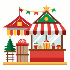 Simple Christmas Market Stalls Vector on White Background