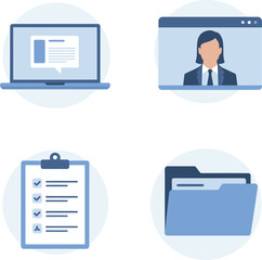 Office deal icons set. Business briefcase, agreement handshake, partnership discussion, team collaboration icons  