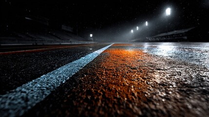 Dark Wet Asphalt Road at Night with Reflective White and Orange Lines – Moody Urban Street Photography ,sport Photography wallpaper,