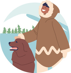Little Eskimo boy and dog