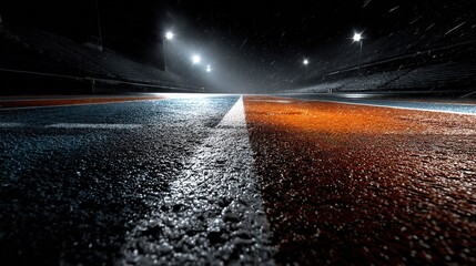 Dark Wet Asphalt Road at Night with Reflective White and Orange Lines – Moody Urban Street Photography ,sport Photography wallpaper,