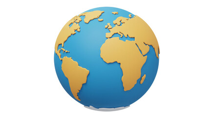 A rendered image of a globe with continents in yellow and oceans in blue against a white background