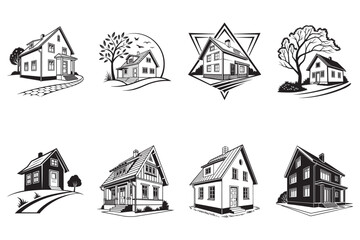 Fototapeta premium Collection of Vintage-Style House Illustrations