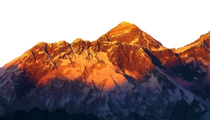 Mount Everest red sunset isolated on white