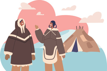 Happy Eskimo couple talking vector illustration