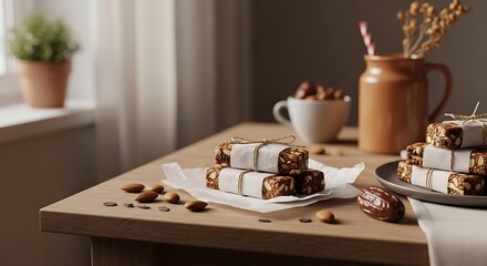 Healthy Granola Bars Wooden Table Minimalist Photography