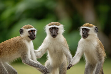 group of primates interacting in their natural habitat displaying social behaviors and playful interactions