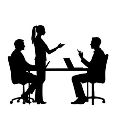 Three professionals discussing ideas at a meeting table for career development  