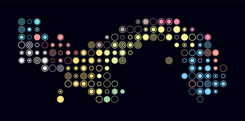 Panama, shape of the country built of colored cells. Digital style map of Panama on a dark background. Large size circle blocks. Amazing vector illustration.