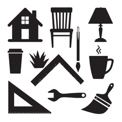 Set of gardening tools vector icons and symbols for house and garden work illustration design