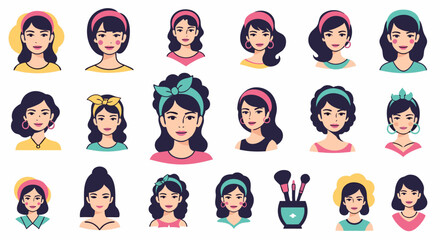 Collection of ,  woman beauty  icons on a white background. Various  woman beauty shapes and sizes.  woman beauty   
 designs perfect for graphic projects. Element vector set.
