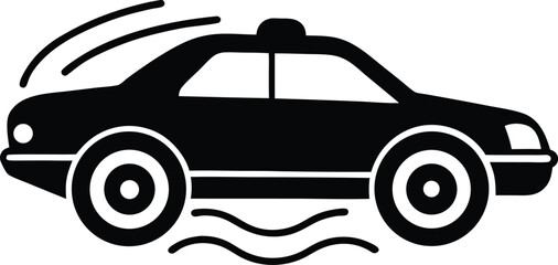 Black icon of a car slipping with wavy motion lines on slippery road