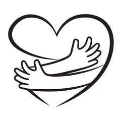 Peace dove with heart icon, a hand illustration symbolizing love and help