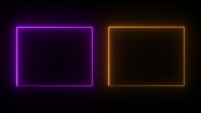 Neon rectangles border frame, outro end card with neon purple and yellow color motion graphic 4k.