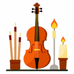 Naklejka premium Minimal Violin and Candles Vector on White Background