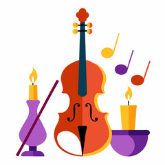 Minimal Violin and Candles Vector on White Background