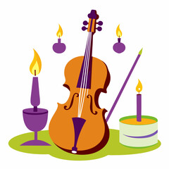 Minimal Violin and Candles Vector on White Background