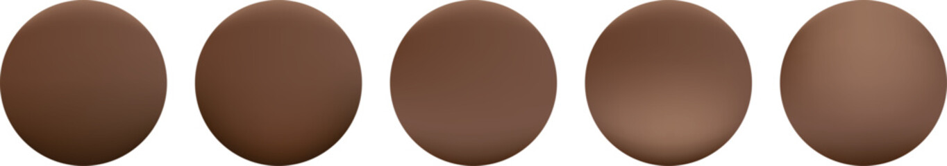 Set of brown metal ball with soft gradient lighting, creating a realistic effect of volume and depth grainy