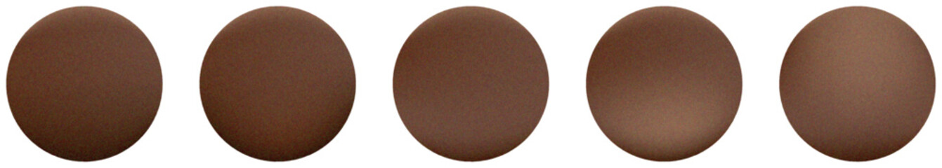 Set of brown metal ball with soft gradient lighting, creating a realistic effect of volume and depth grainy