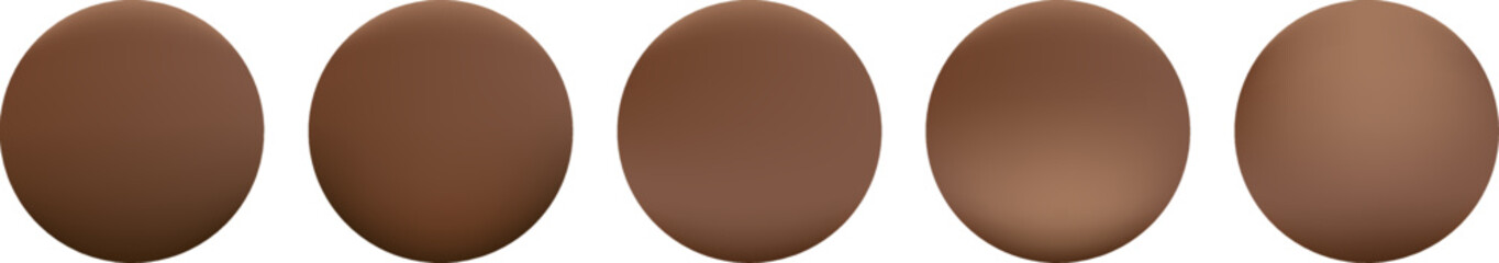 Set of brown metal ball with soft gradient lighting, creating a realistic effect of volume and depth grainy