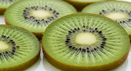 Closeup of Sliced Kiwi Fruit on White Background