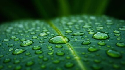 Close-up of green leaf covered with water droplets in nature - Powered by Adobe