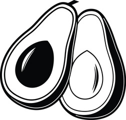 Avocado silhouette, fruit vector illustration, healthy food icon, black and white produce, minimal design element