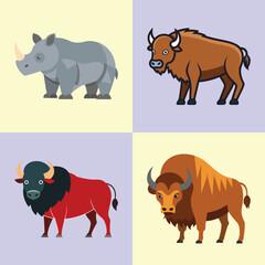 Buffalo Flat Illustration Simple Safari Animal Vector in Flat Style