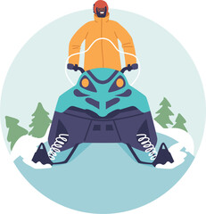 Snowmobile driver extreme ride vector illustration