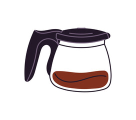 Coffee pot icon, round glass kettle, hot beverage container, warm drink utensil, brewed coffee jug, steaming café carafe, kitchen cookware equipment, morning caffeine symbol flat vector illustration.