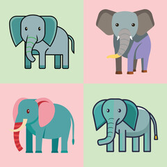 Elephant Flat Illustration Simple African Wildlife Animal Vector in Flat Style