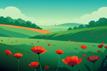 Fototapeta premium summer landscape with poppies