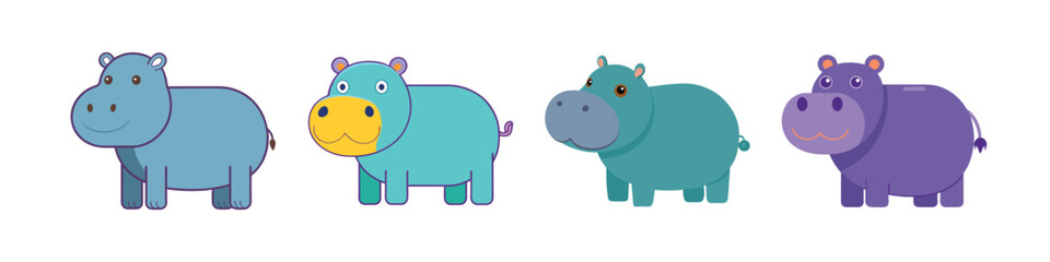 Hippo Flat Illustration Simple African Wildlife Animal Vector in Flat Style