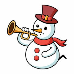 Snowman Playing Trumpet – Vector on White