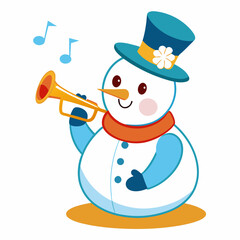 Snowman Playing Trumpet – Vector on White