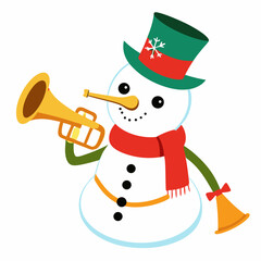 Snowman Playing Trumpet – Vector on White