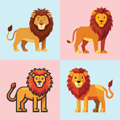 Lion Flat Illustration Simple African Wildlife Animal Vector in Flat Style