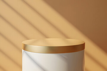 Elegant gold and white minimalist product display podium with shadow background for presentation