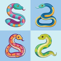 Naklejka premium Python Flat Illustration Simple Snake Wildlife Vector in Flat Style