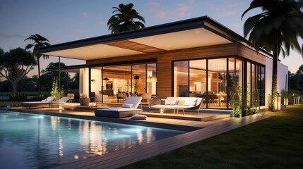 Obraz premium A photo of a modern house with a cabana