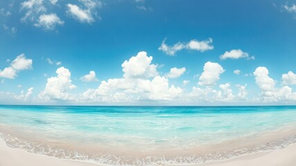 Fototapeta premium A breathtaking panorama capturing the serene beauty of a pristine shoreline with gentle waves and a picturesque cloudscape above
