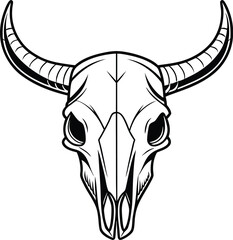 Bull skull silhouette, western skull icon, horned skull vector