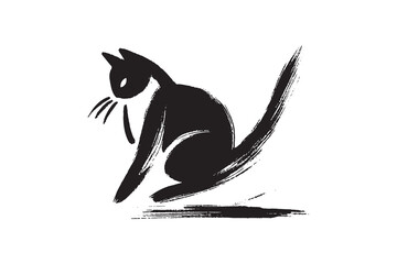 Cat sitting pose brush sketch vector illustration