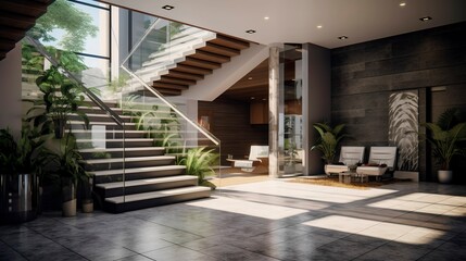 Fototapeta premium A photo of a modern house with a chic foyer