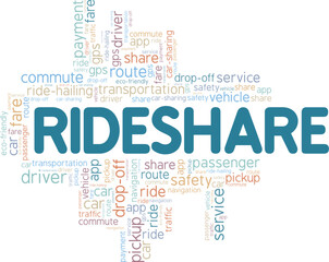Rideshare word cloud conceptual design isolated on white background.