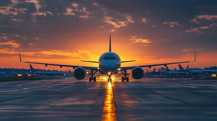Vintage Sunset at Modern Airport Runway