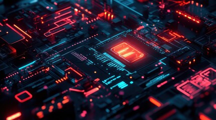 Obraz premium Neon Circuitry: A Futuristic Technological Landscape